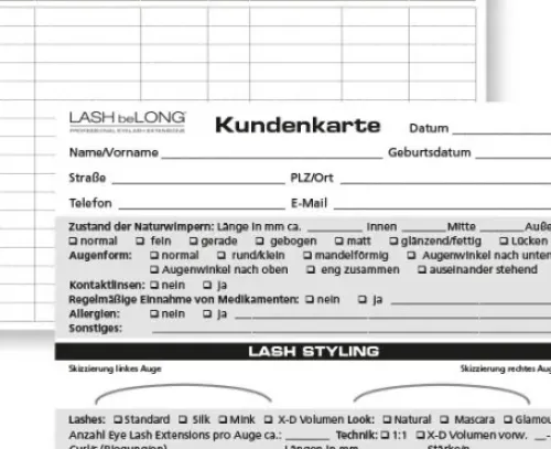 Wimpern / Brauen Profil*LASH beLONG Karteikarten