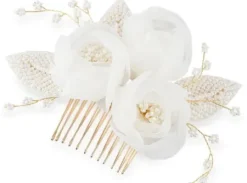 Accessoires* Trisa Celebride Haarkamm in zartem gold mit Stoffblumen und Perlenblättern